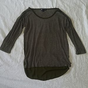 Olive Green White Stripe 3/4 Sleeve Tshirt